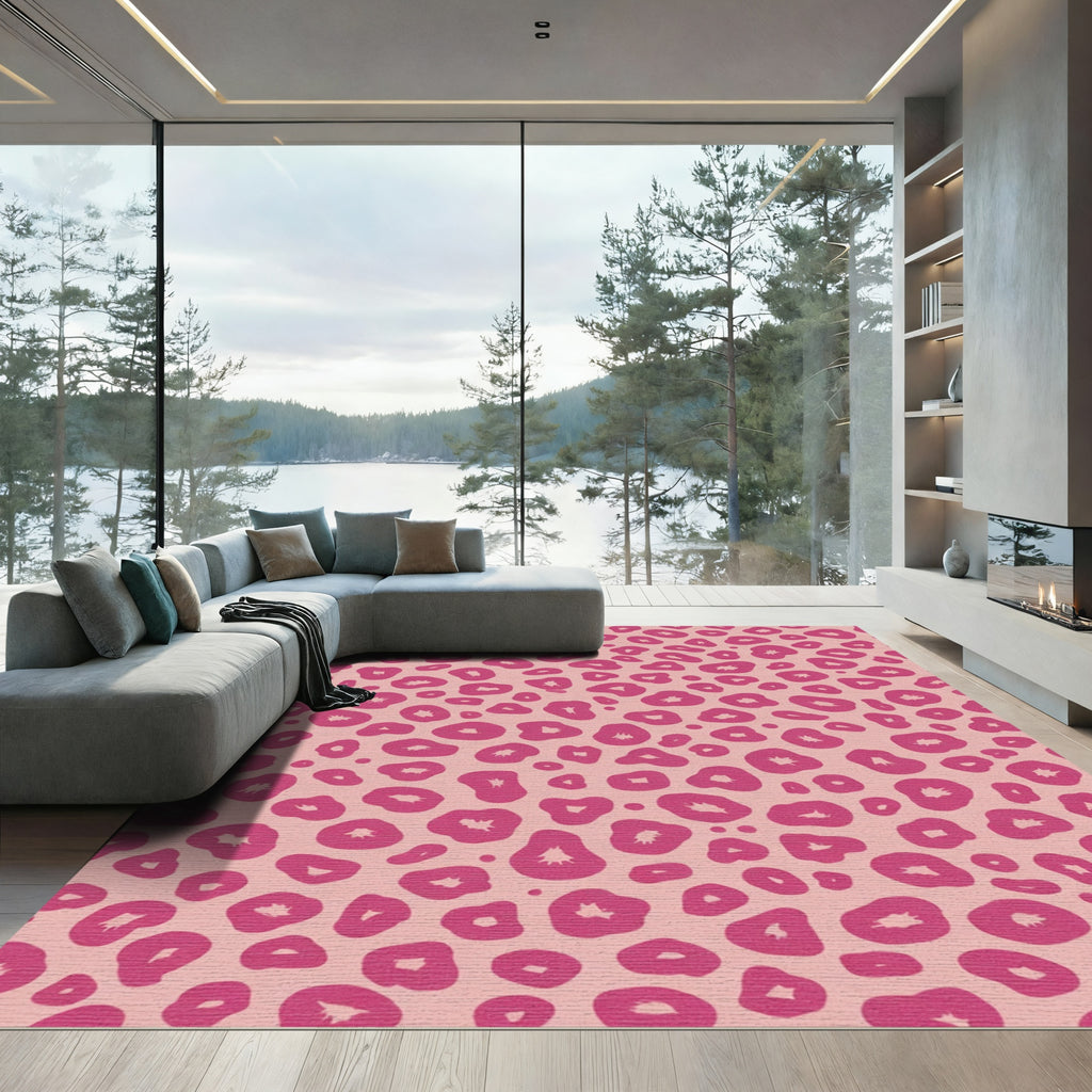 Pink Leopard Spots Contemporary Animal Rug
