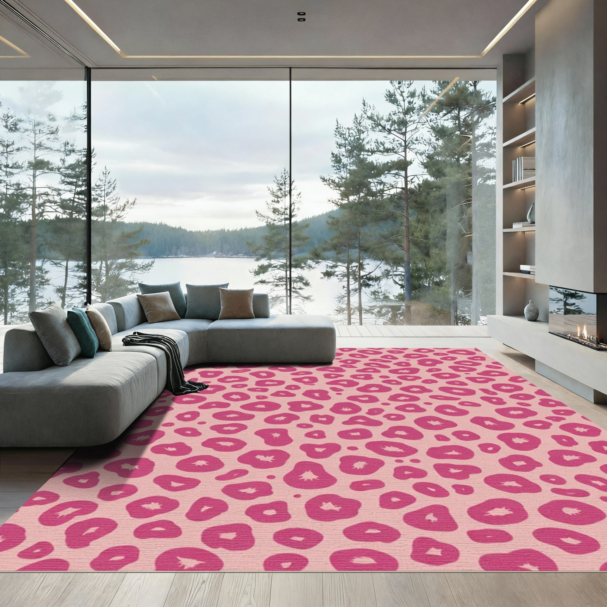 Pink Leopard Spots Contemporary Animal Rug