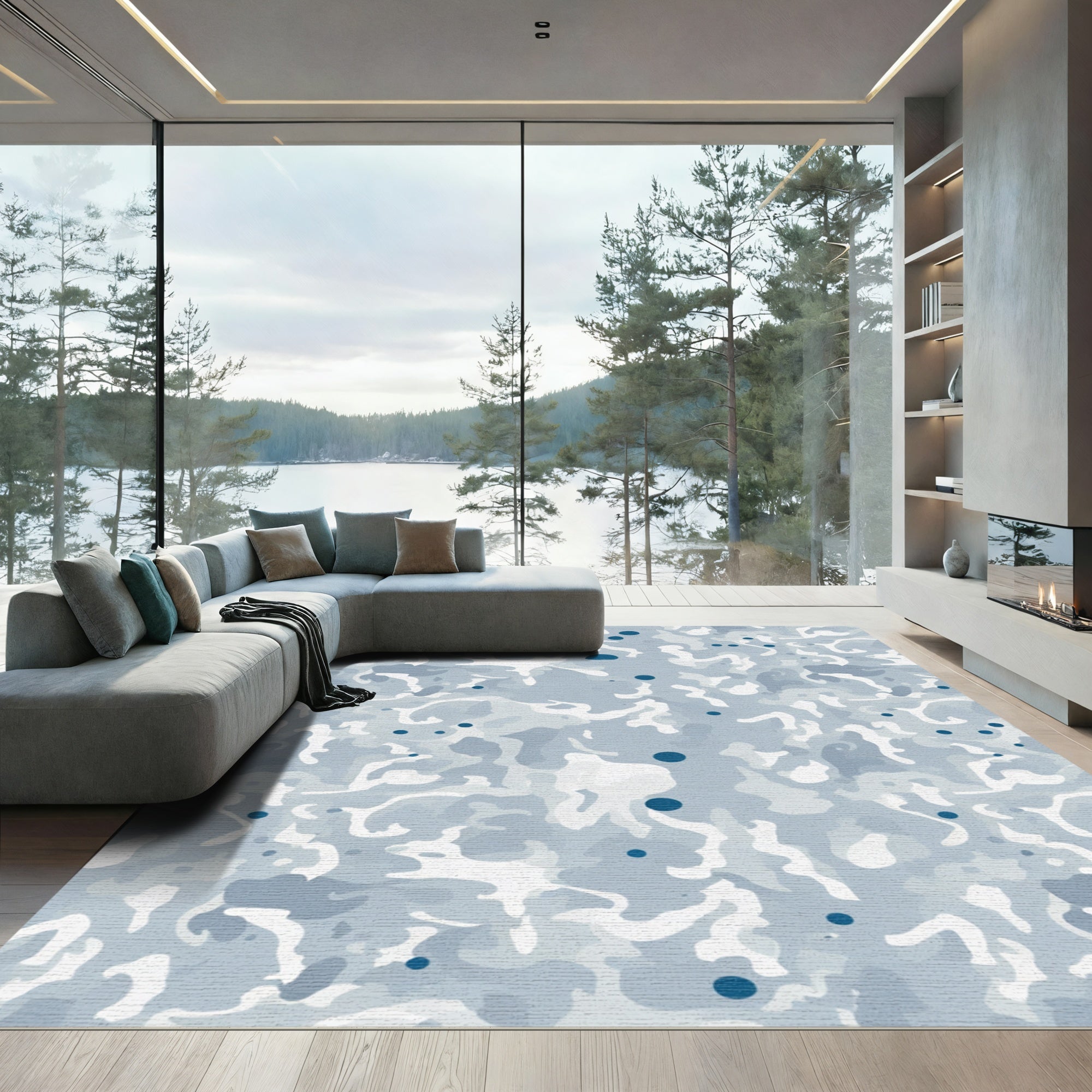 Soft Blue Abstract Splatter Spots Rug