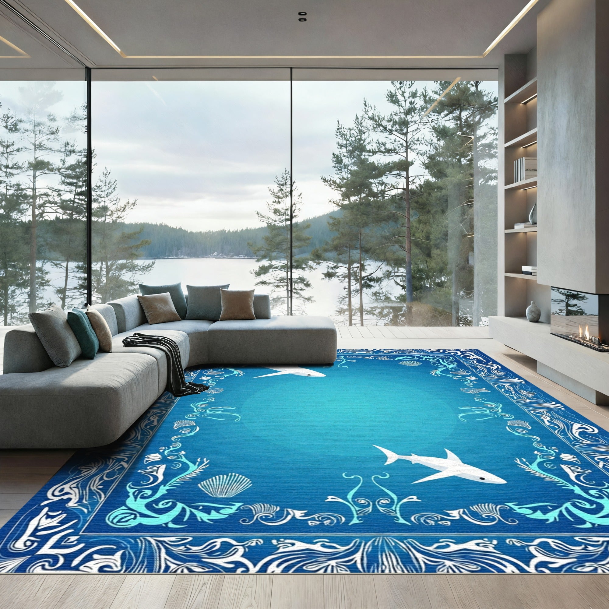Oceanic Coral Shark Frame Rug