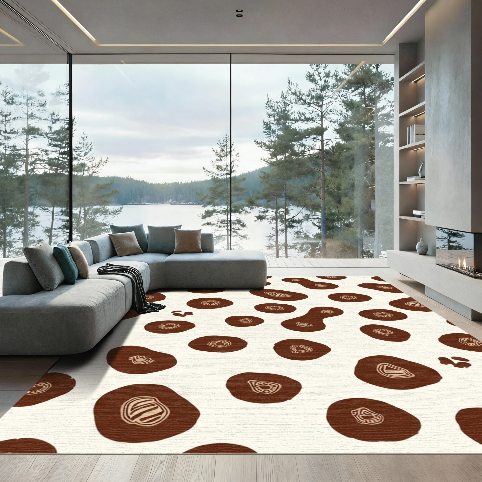 Organic Brown Cell Medallions Rug