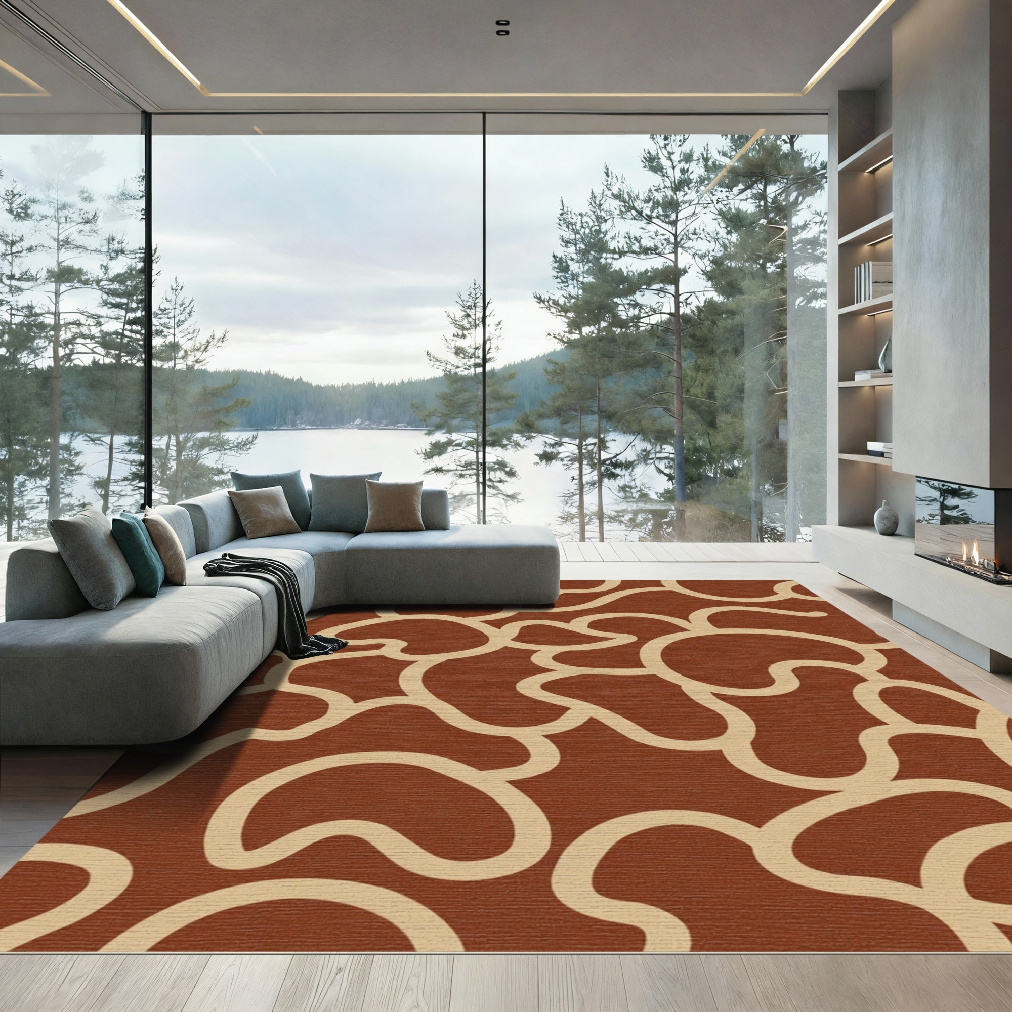 Brown Tan Organic Flow Rug