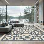 Blue Geometric Abstract Maze Rug