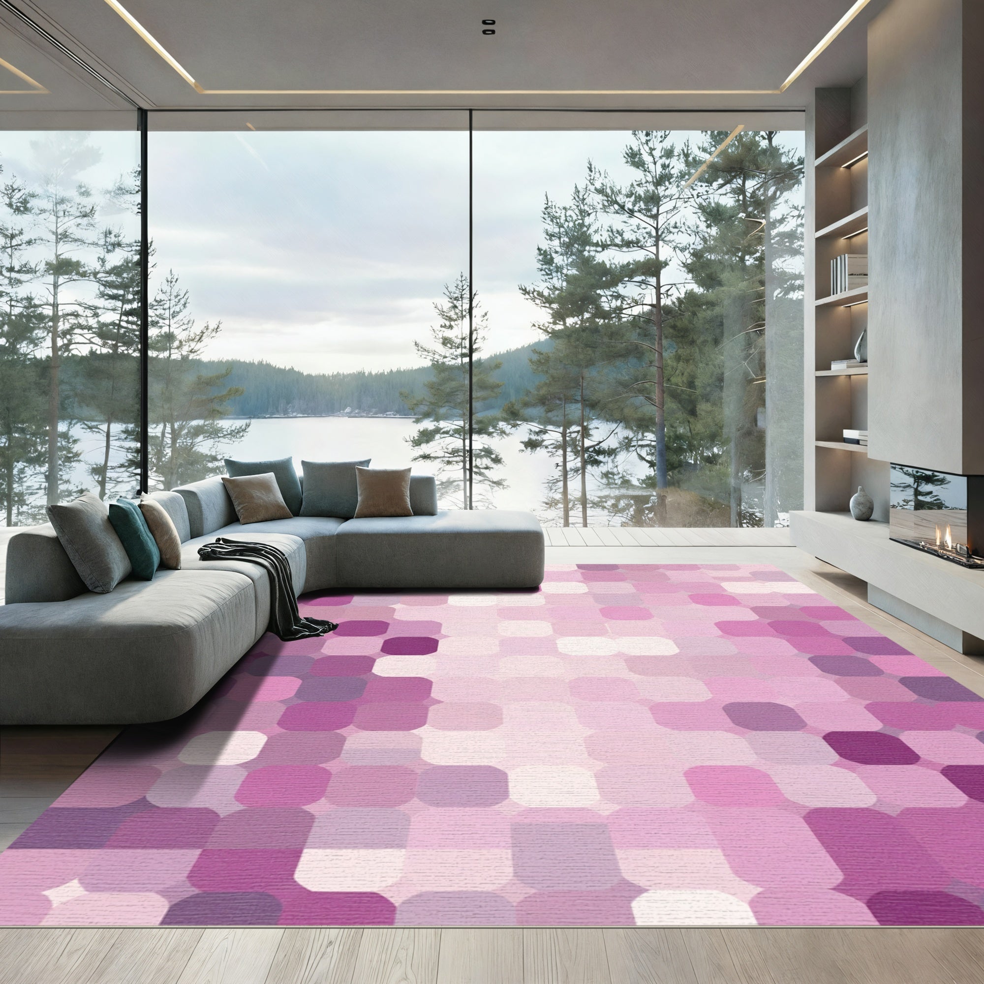 Soft Pink Gradient Square Mosaic Rug