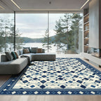 Navy Blue White Diamond Geometric Rug