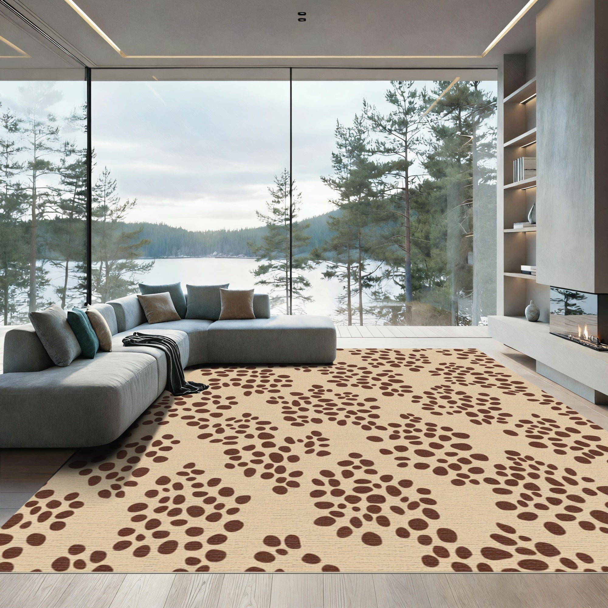 Beige Brown Scattered Dot Cluster Rug