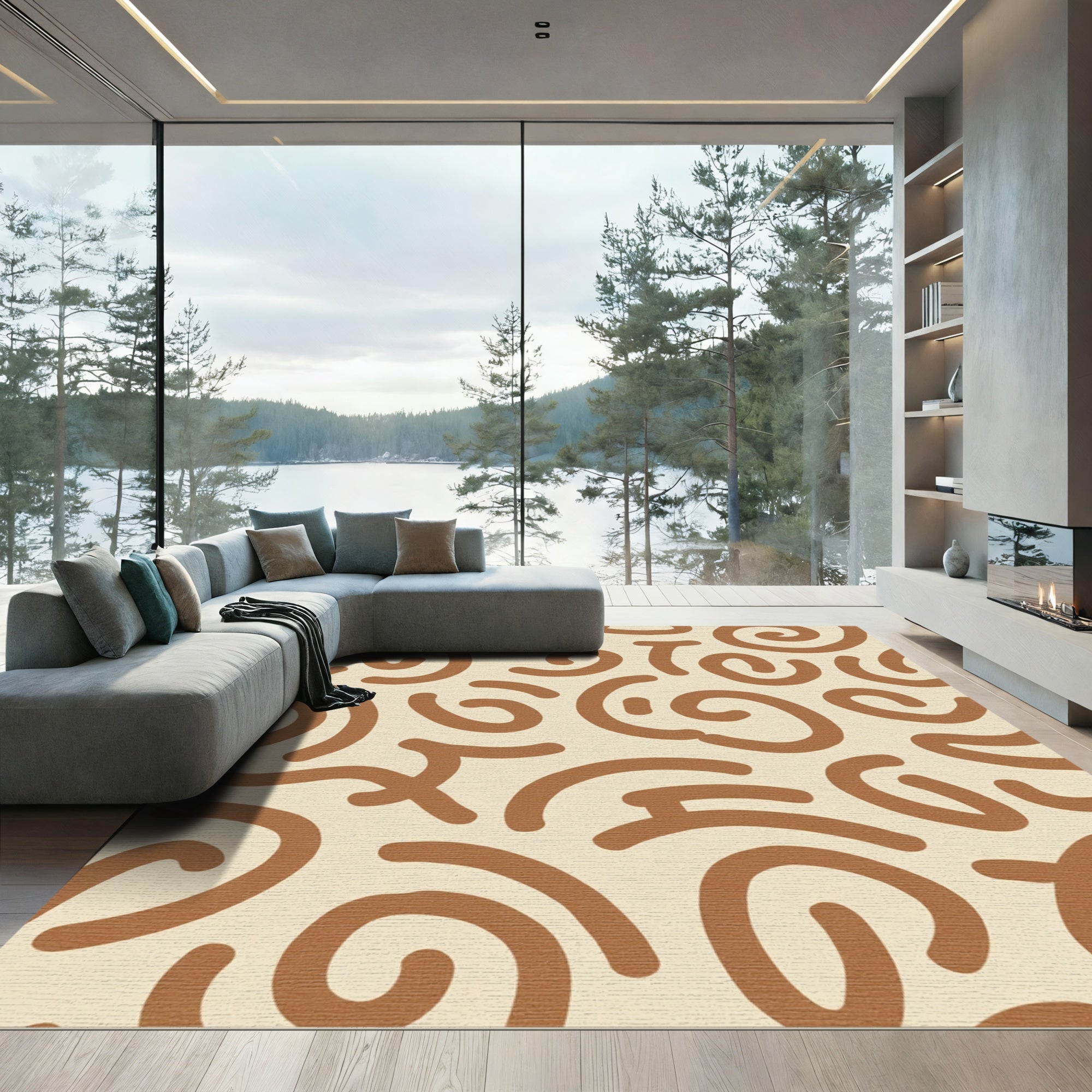 Earthy Brown Abstract Swirls Rug