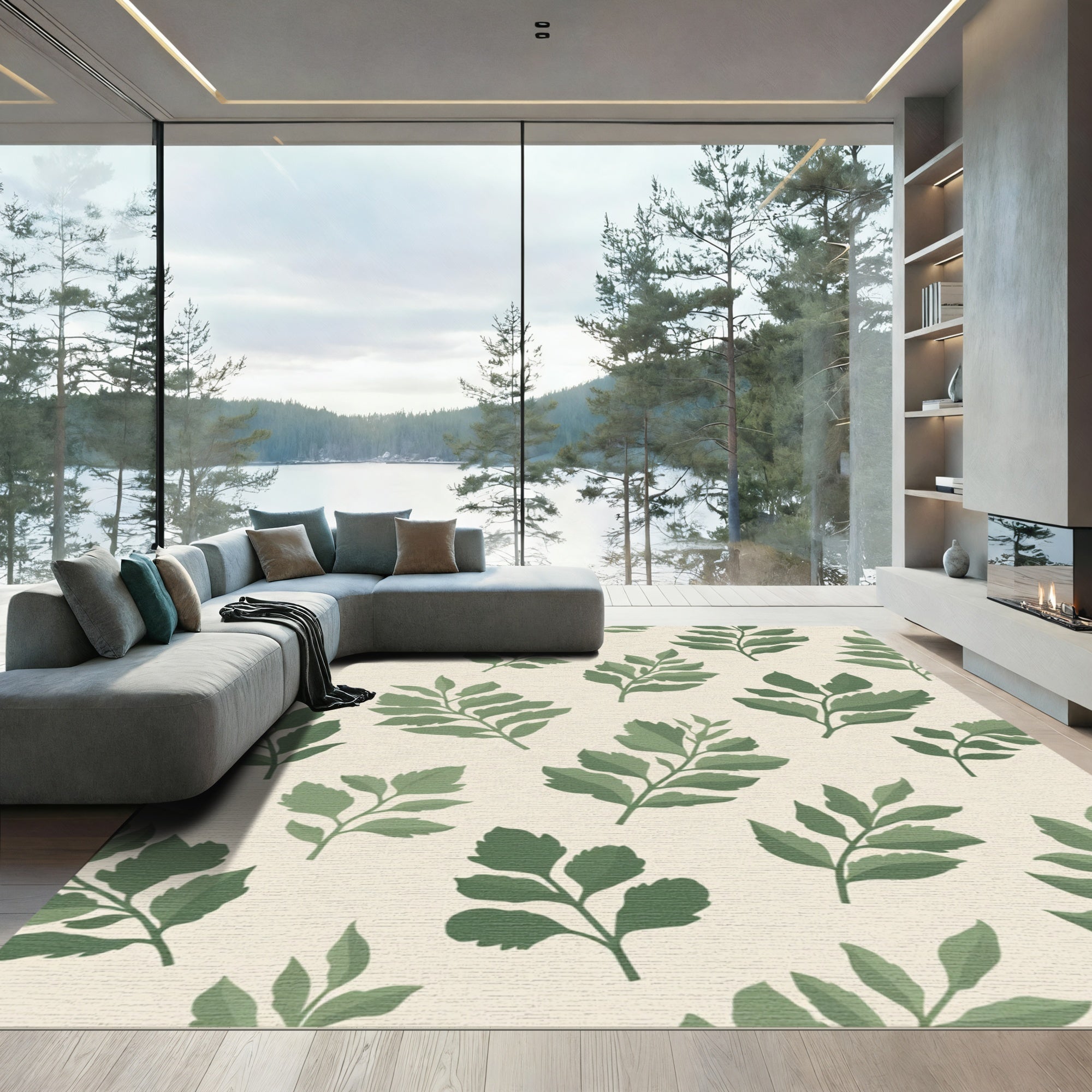Sage Green Botanical Foliage Rug