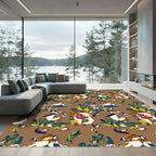 Whimsical Cartoon Creatures Lush Foliage Rug