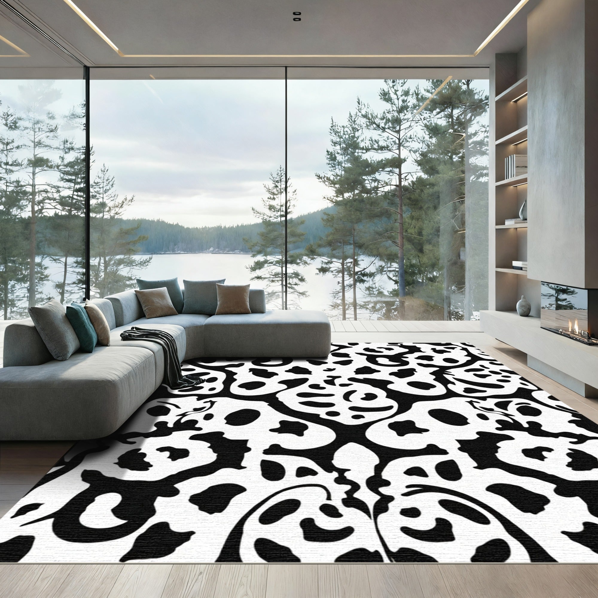 Bold Black White Organic Patchwork Rug