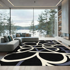 Modern Black Cream Gray Ribbon Loop Rug