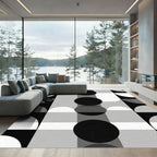 Monochrome Geometric MidCentury Modern Circles Rug