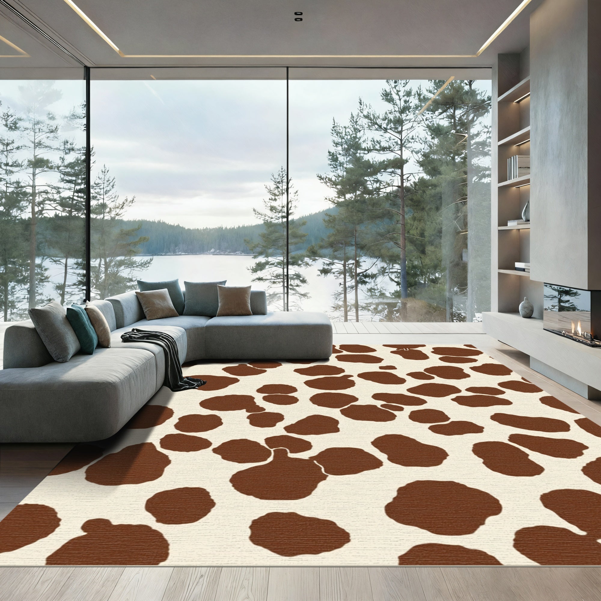 Brown and Cream Spotted Animal Hide Rug