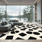 Abstract Black Rounded Squares Scattered Design Rug