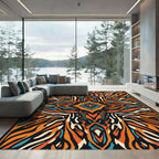 Orange Blue Abstract Zebra Stripe Rug