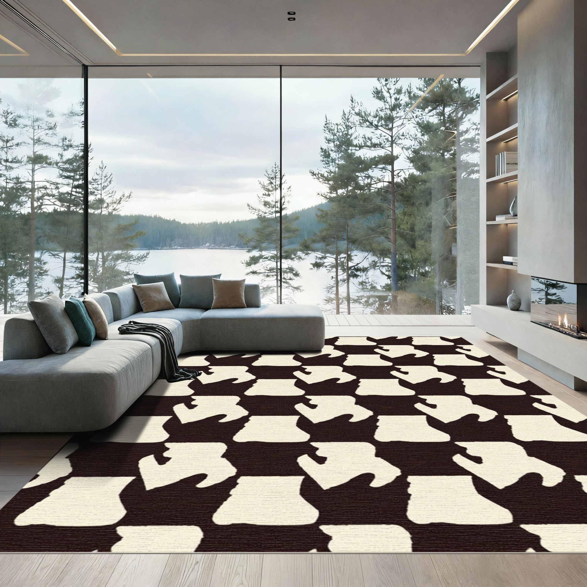 Cream Tan Organic Abstract Shape Rug