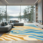 Abstract Blue Gold Swirl Rug