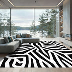 Black White Geometric Zebra Stripes Rug