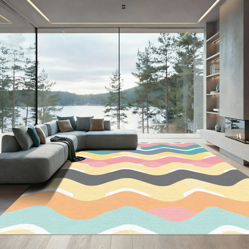 Pastel Wavy Stripes With Soft Hues Rug