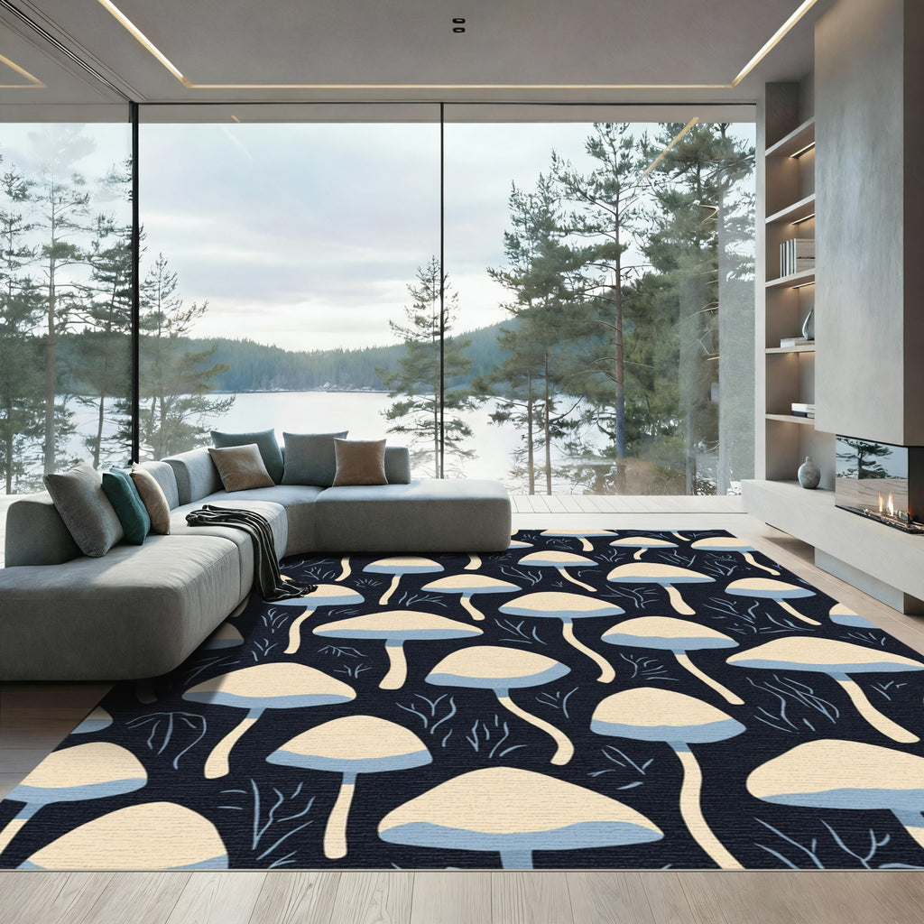 Cream Blue Mushroom Field Rug