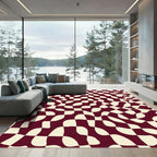 Crimson Cream Wavy Checkerboard Rug