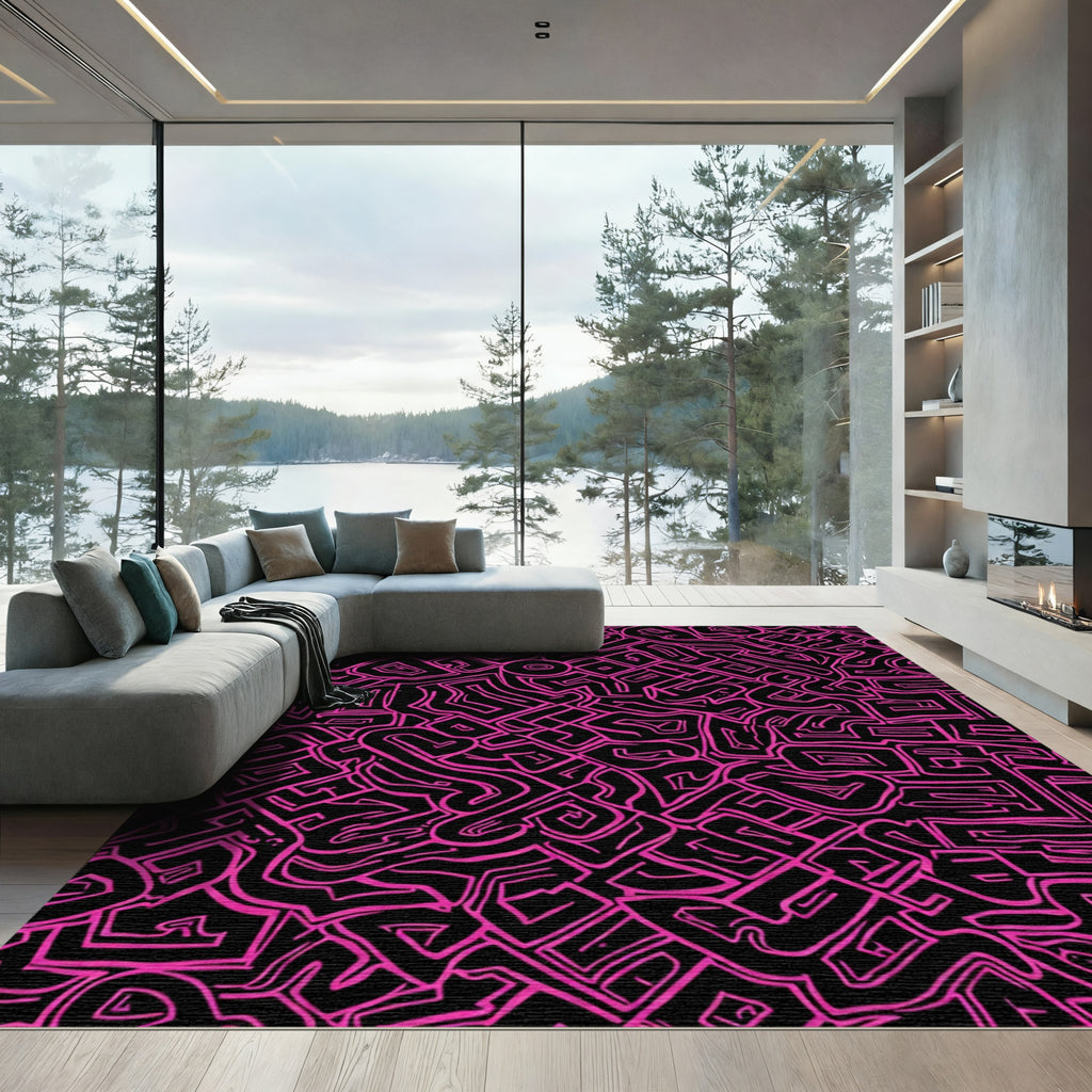 Bold Pink Labyrinth Abstract Rug
