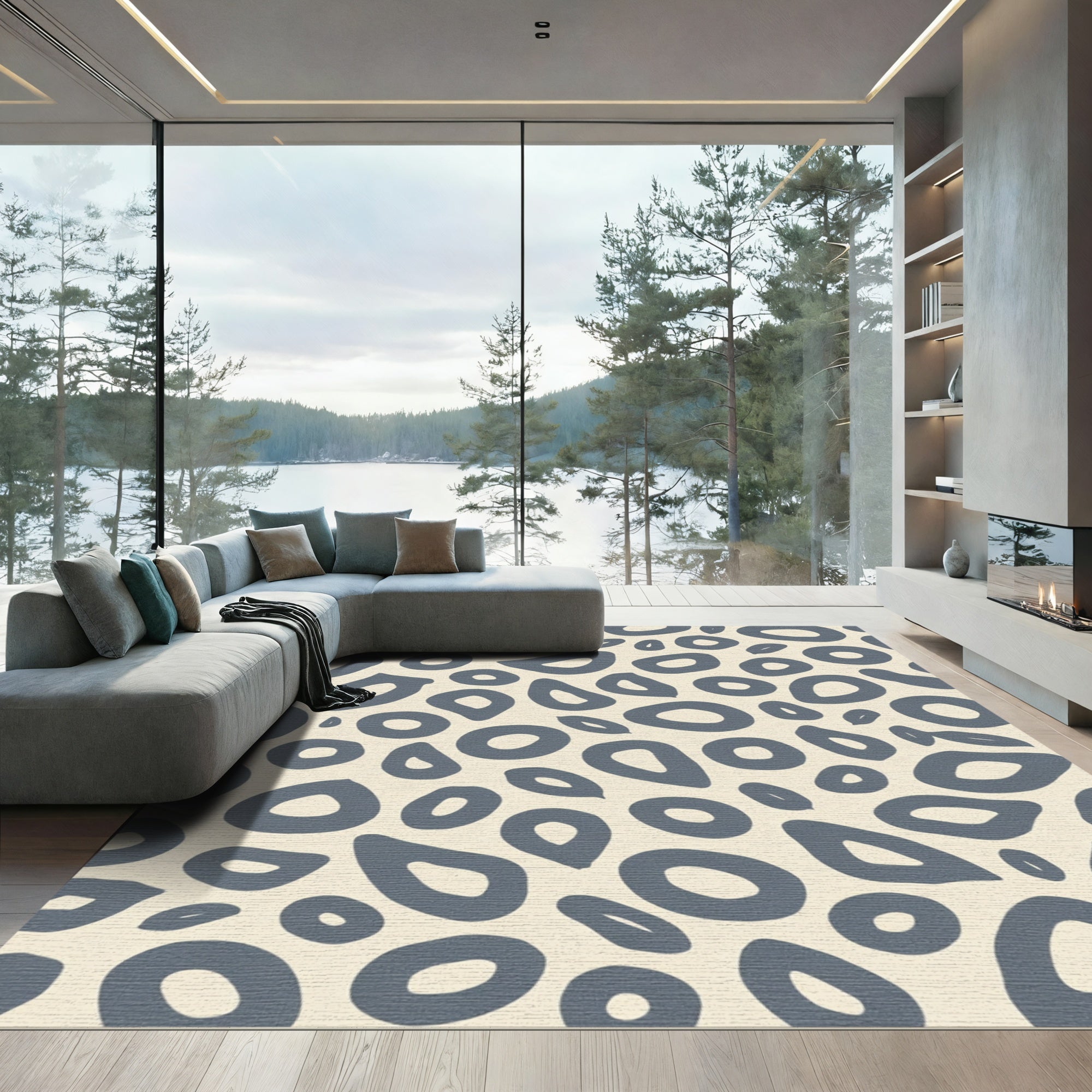 Grey Abstract Blob Shapes Rug
