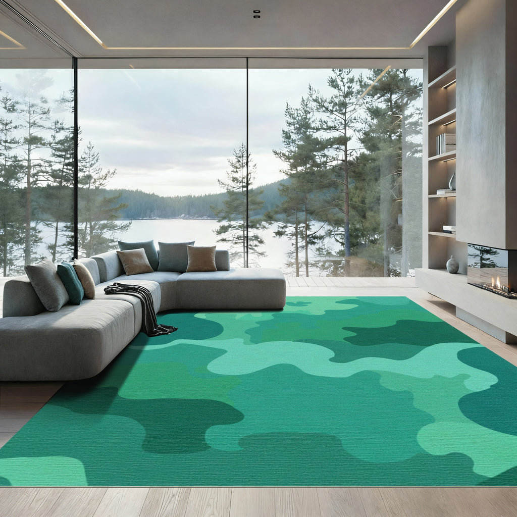 Abstract Forest Camouflage Organic Shapes Rug