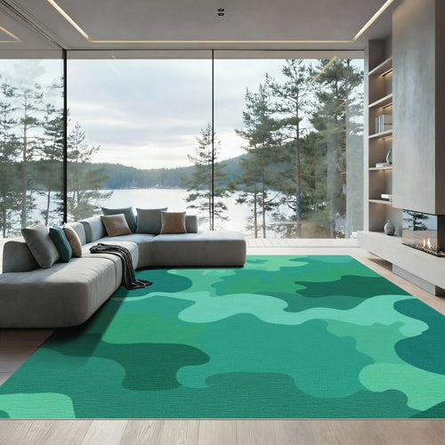 Abstract Forest Camouflage Organic Shapes Rug