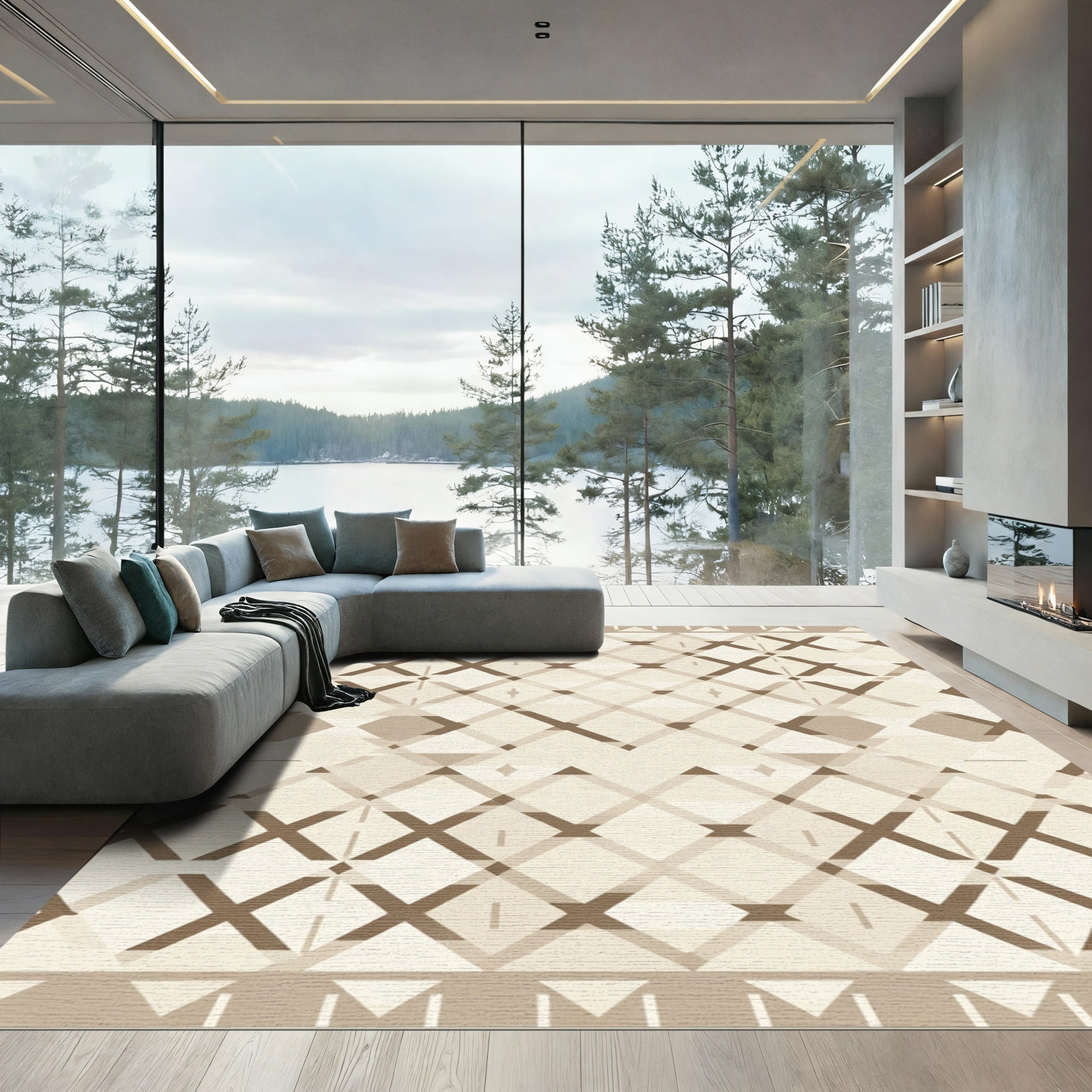 Brown Diamond Geometric Overlap Rug