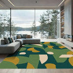 Deep Green Abstract Geometric Composition Rug