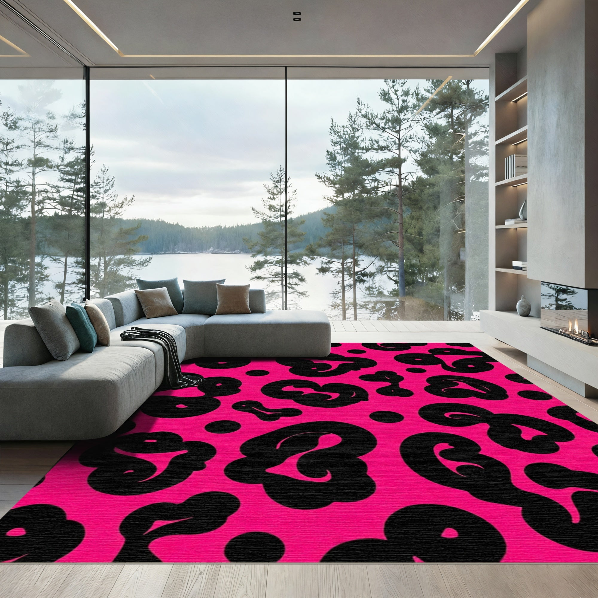 Vivid Pink Black Ocelot Splash Rug