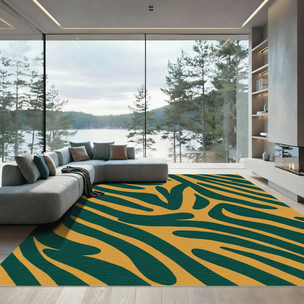 Amber Teal Abstract Zebra Bars Rug