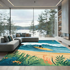 Ocean Wave Surfer Night Sky Rug