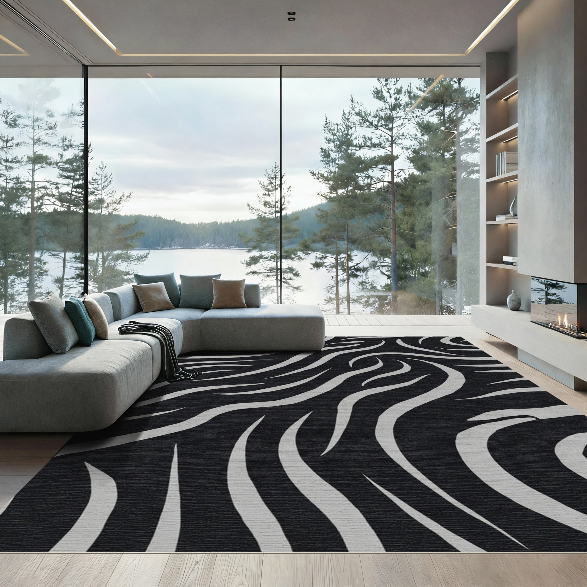 Monochrome Black Gray Zebra Strips Rug