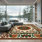 Brown Emerald Floral Medallion Border Rug