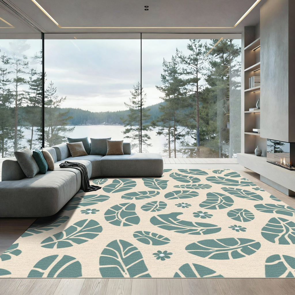 Teal Leafy Floral Scatter Rug