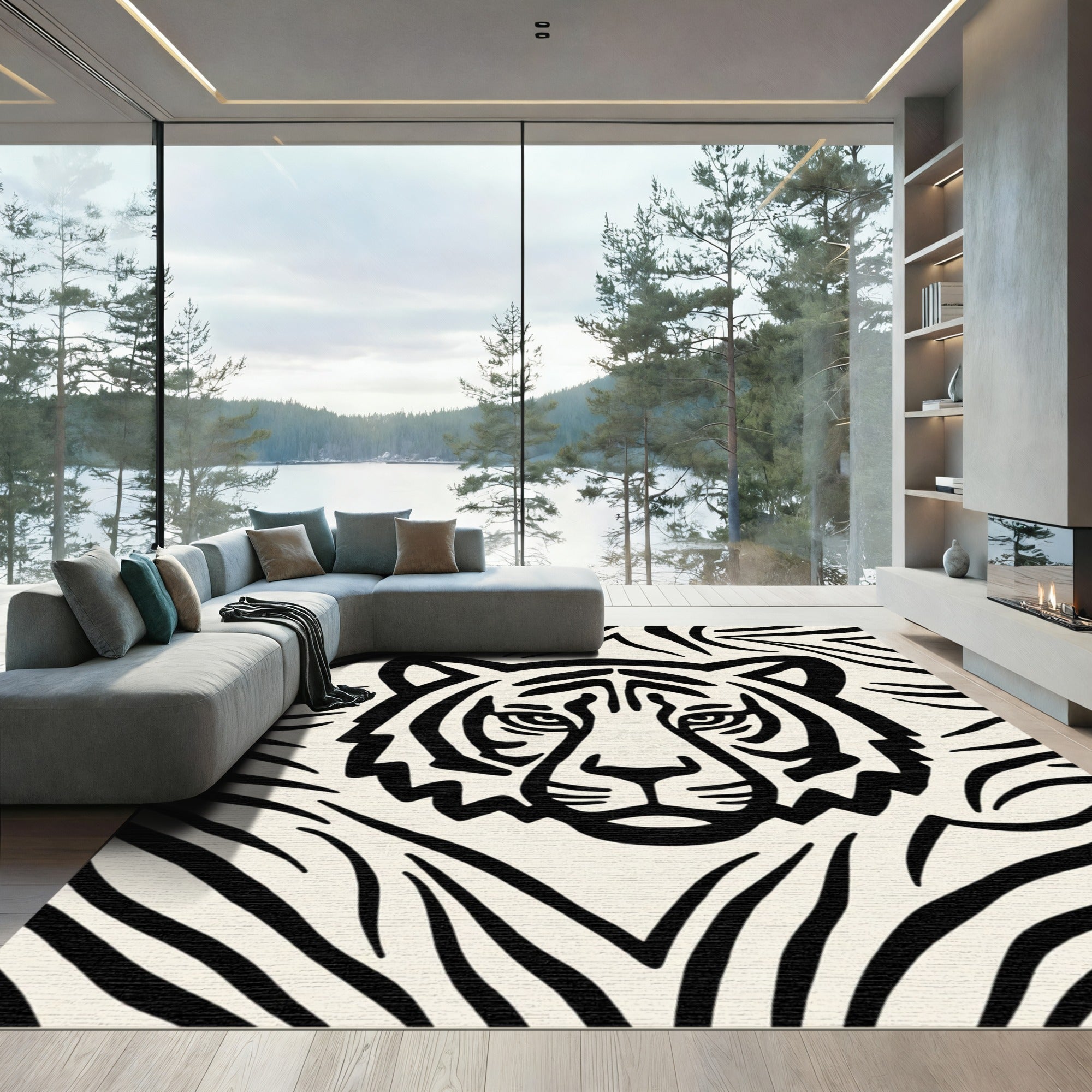 Bold Black Tiger Stripes Rug