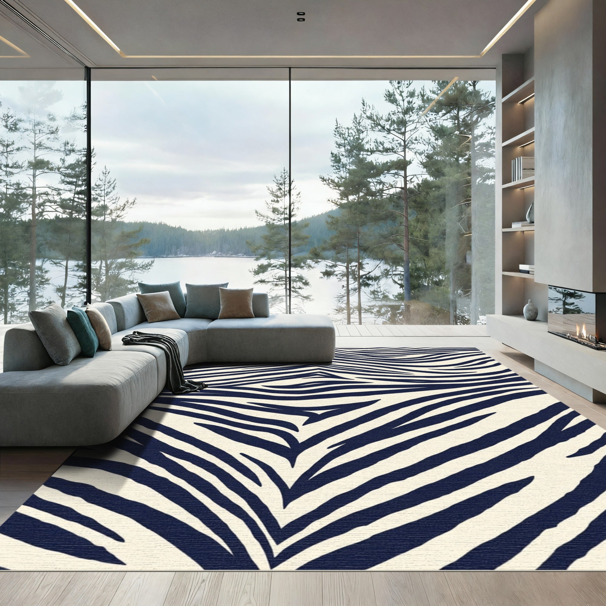 Navy Cream Wild Animal Stripes Rug