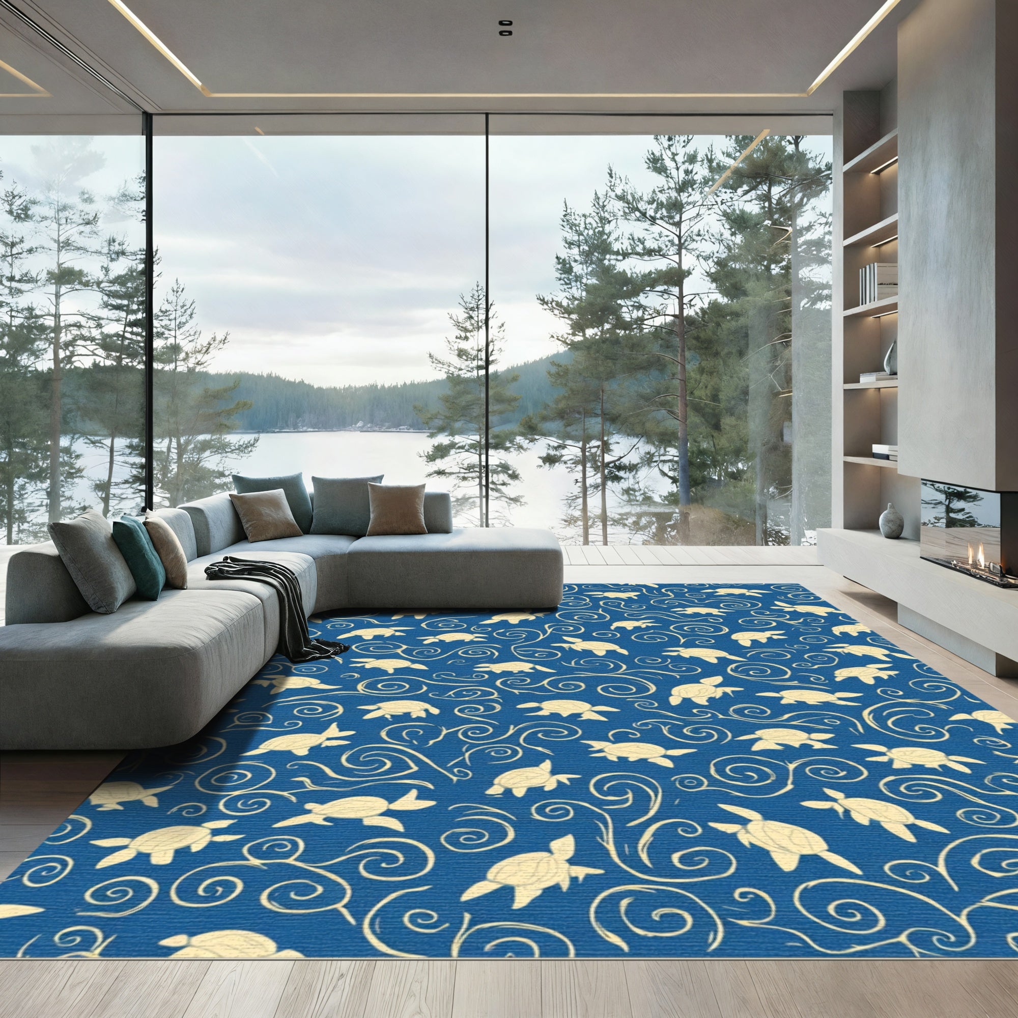 Blue Sea Turtle Swirl Accent Rug