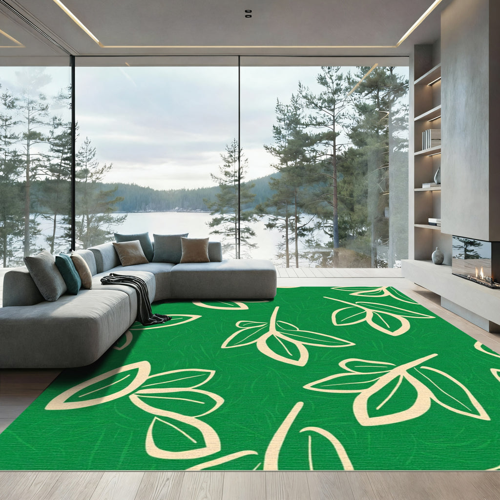Emerald Green Cream Leafy Branch Rug