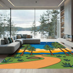 Forest Path Serene Starry Night Landscape Rug