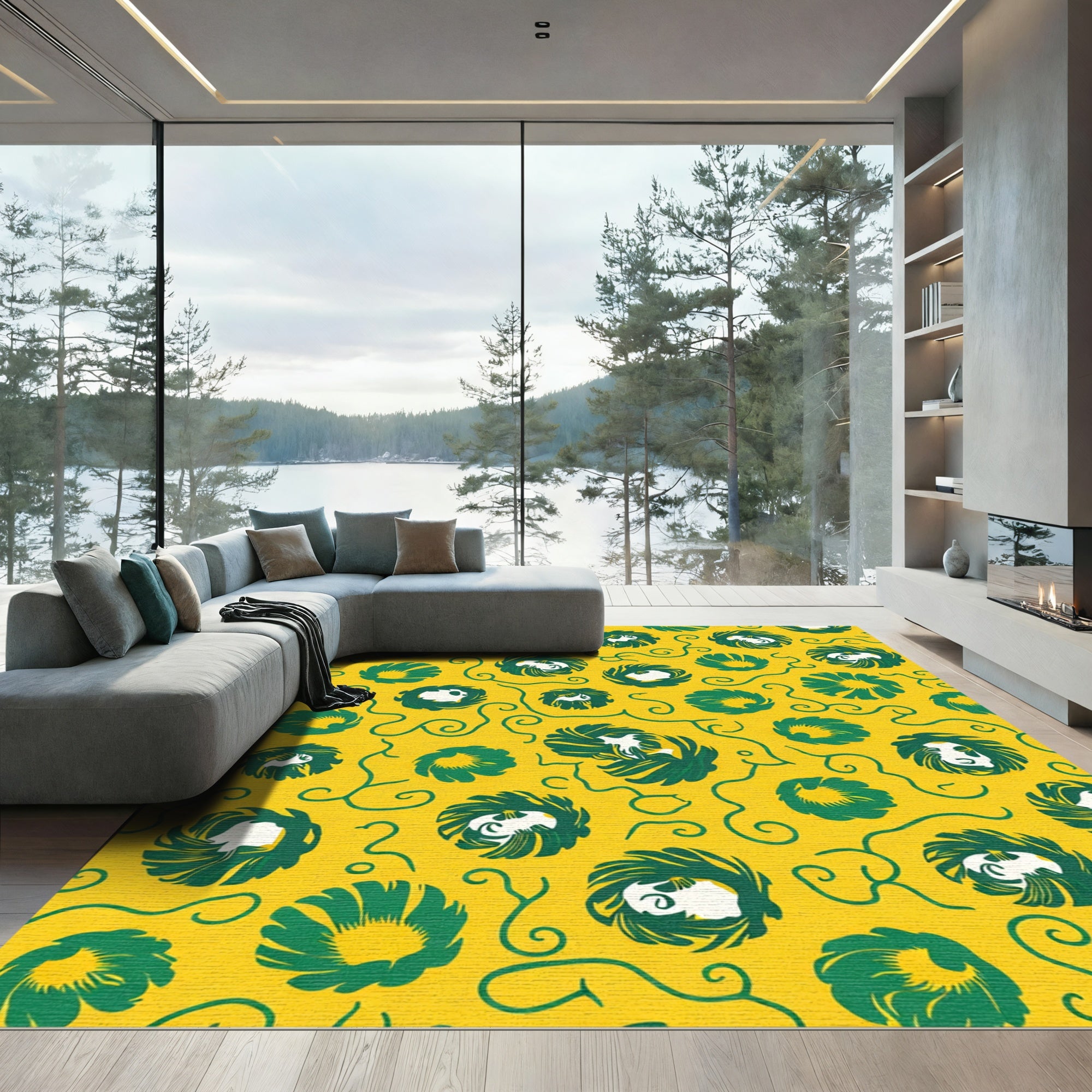 Enchanting Yellow Green Floral Swirls Rug