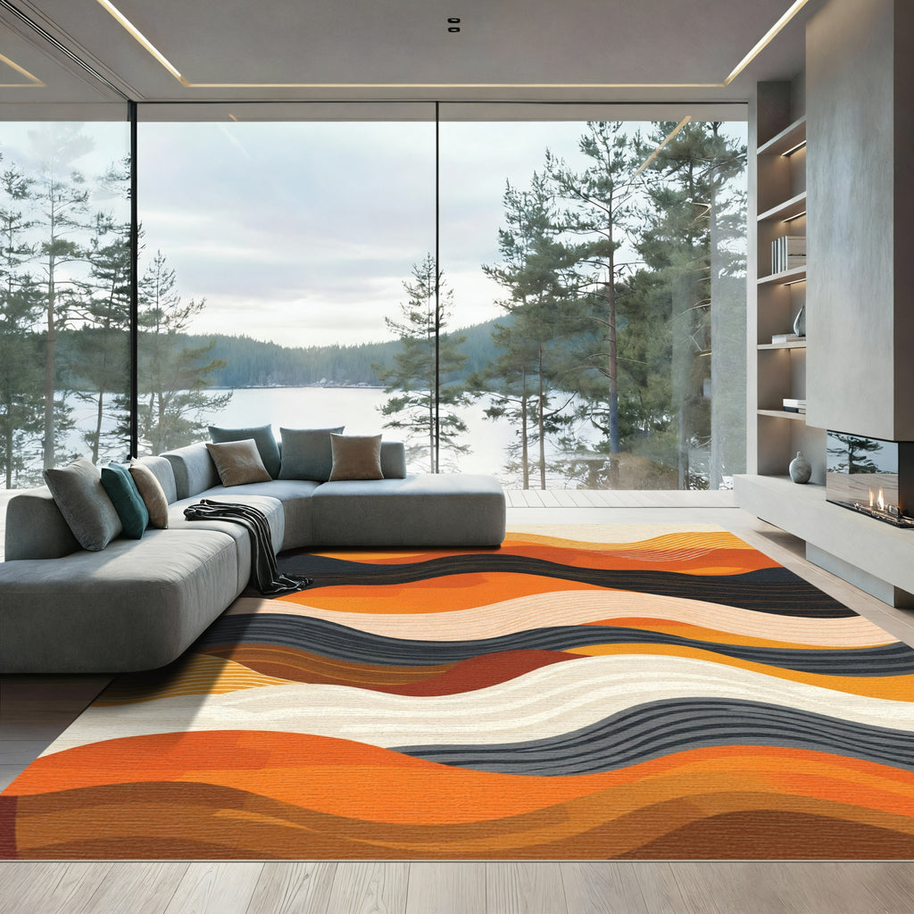 Earthy Orange Wave Abstract Ripples Rug