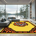 Orange Tiger Face Yellow Border Rug