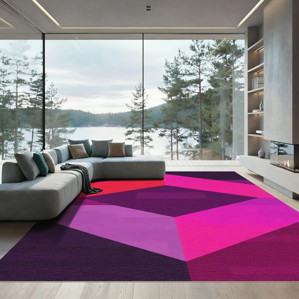 Vibrant Pink Geometric Cube Abstraction Rug