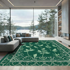 Deep Green Botanical Vine Border Rug