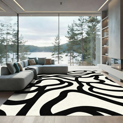 Bold Black Abstract Swirl Rug
