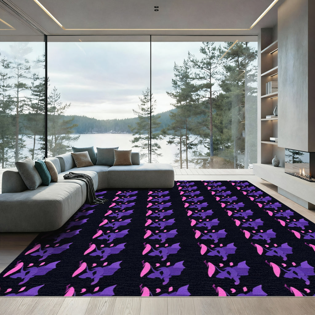 Purple Pink Flying Bat Pattern Rug