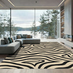 Black Wavy Stripes Tan Background Rug